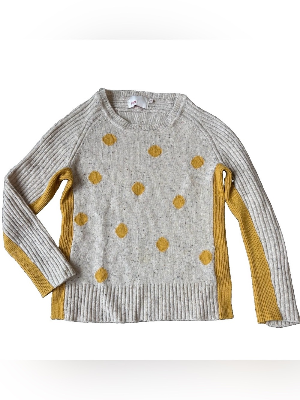 Yoon Cream Crewneck Sweater with Mustard Polka Dots Size XS